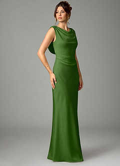 Azazie Kieryn Bridesmaid Dresses Basil Mermaid Pleated Stretch Satin Dress image3