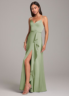 Azazie Naeem Bridesmaid Dresses Dusty Sage A-Line Stretch Satin Dress image3