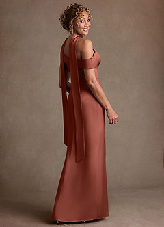 Azazie Kamala 신부의 어머니 드레스 쉬스 한쪽 어깨 스트레치 새틴 플로어 길이 드레스 image5