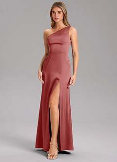 Azazie Phaedra Bridesmaid Dresses Antique Rose A-Line One Shoulder Stretch Satin Dress image6