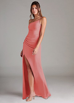 Azazie Eren Bridesmaid Dresses Coral Sheath One Shoulder Chiffon Dress image5