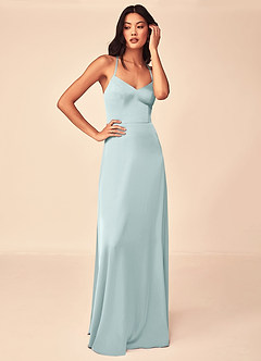 Azazie Mei Bridesmaid Dresses Mist A-Line V-Neck Stretch Satin Dress image5