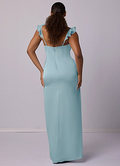 Barbie ♥ Azazie Bridesmaid Dresses Moody Blue Sheath Stretch Satin Dress image7