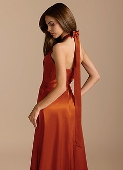 Azazie Tracie Bridesmaid Dresses Paprika A-Line Pleated Metallic Satin Dress image8