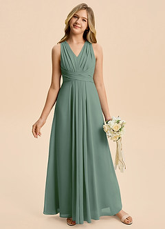 Azazie Kirsten Junior Eucalyptus A-Line Pleated Chiffon Dress image4