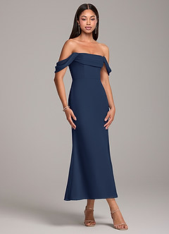 Azazie Saige Bridesmaid Dresses Dark Navy Sheath Off the Shoulder Chiffon Convertible Dress image4