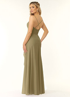 Azazie Naeem Bridesmaid Dresses Moss Green A-Line V-Neck Ruffle Chiffon Dress image4