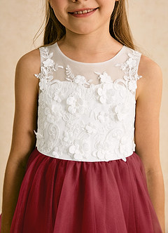 Azazie Lina Flower Girl Dresses Ivory Pomegranate Ball-Gown Lace Dress image8