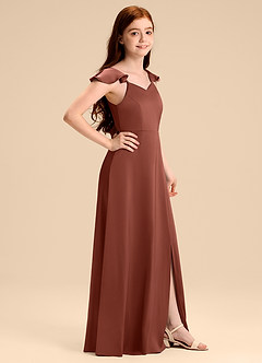 Azazie Everett Junior Jurk van Stretch Satijn met A-Lijn Boog Kastanjebruin image3