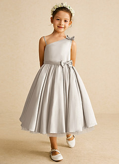 Azazie Lollipop Blumenmädchenkleider A-Linie One-Shoulder Matte Satin Kleid Frost image2