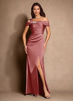 Azazie Altonia Kleider für die Brautmutter Meerjungfrau-Linie Schulterfrei Stretch-Satin Kleid Antike Rose image4