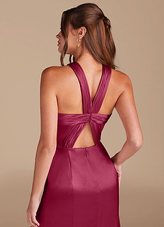 Azazie Rue Bridesmaid Dresses Burgundy Sheath Pleated Metallic Satin Dress image6