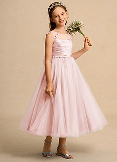 Azazie Snowball Girl Jurken voor bloemenmeisjes Baljurk Jurk van Tule Geplooid Blozend Roze image4