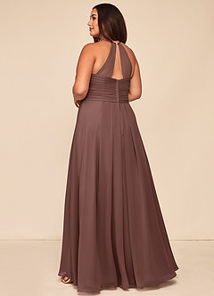 Azazie Ginger Vestidos de damas de honor Vestido Expresado de Gasa de Línea A con Halter Plisado image10