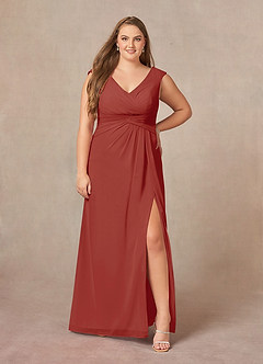 Azazie Sally Mother of the Bride Dresses Terracotta A-Line V-Neck Pleated Chiffon Dress image6