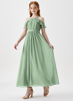 Azazie Chaya Junior Vestido de Matcha de Gasa de Corte En A con Vestidos sin tirantes image5