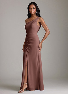 Azazie Madelyn Bridesmaid Dresses Espresso Mermaid One Shoulder Chiffon Convertible Dress image6