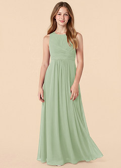 Azazie Skyla Junior Vestido de Salvia Polvorienta de Gasa de Corte en A con Plisado image1