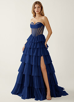 Liliannah Navy Lightweight Chiffon/Hotfix Rhinestone Prom Dress image3