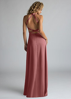Azazie Clarice Bridesmaid Dresses Amethyst A-Line High Neck Stretch Satin Dress image3