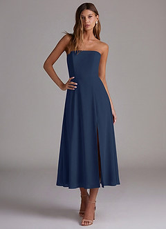 Azazie Wren Bridesmaid Dresses Dark Navy A-Line Strapless Chiffon Dress image4