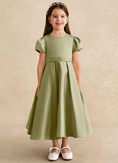 Azazie Princess Flower Girl Dresses Moss Green A-Line Pleated Matte Satin Dress image5