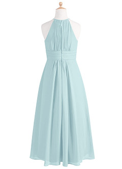 Azazie Bonnie Junior Sea Glass A-Line Pleated Chiffon Dress image6