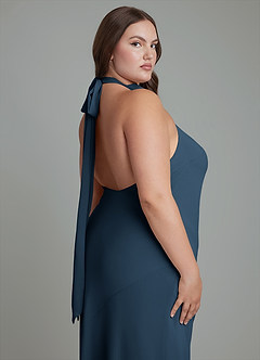 Azazie Velli Bridesmaid Dresses Dark Navy Mermaid High Neck Chiffon Dress image14