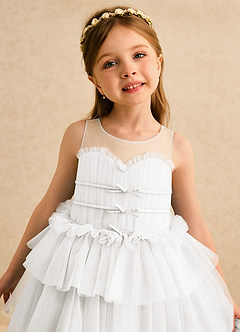 Azazie Delmina Final Sale Ivory Ball-Gown Ruched Tulle Dress image6