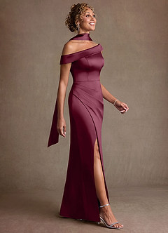 Azazie Kamala 신부의 어머니 드레스 쉬스 한쪽 어깨 스트레치 새틴 플로어 길이 드레스 image3