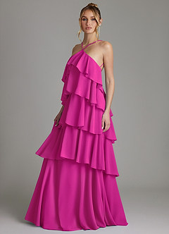 Azazie Deena Bridesmaid Dresses Fuchsia A-Line Ruched Chiffon Dress image5