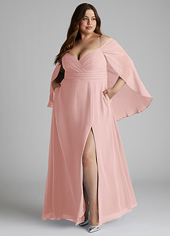 Azazie Cienna Bridesmaid Dresses Powder Pink A-Line Long Sleeve Chiffon Dress image9