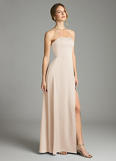 Azazie Wren Vestidos de damas de honor Vestido de Alabastro Blanco de Satén Elástico de Corte en A Convertible con Sin tirantes image1