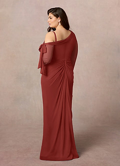Azazie Marna Mother of the Bride Dresses Terracotta Sheath One Shoulder Mesh Dress image9