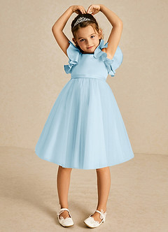 Azazie Kaeya Flower Girl Dresses Sky Blue A-Line Bow Tulle Dress image3