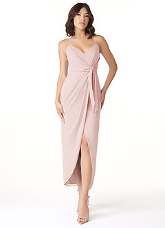 Azazie Ollie Bridesmaid Dresses Blushing Pink Sheath Ruched Stretch Chiffon Dress image1