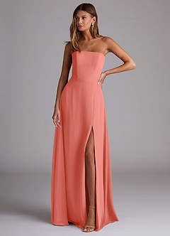 Azazie Wren Bridesmaid Dresses Salmon Pink A-Line Side Slit Chiffon Convertible Dress image1