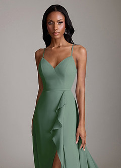 Azazie Naeem Bridesmaid Dresses Eucalyptus A-Line V-Neck Ruffle Chiffon Dress image6