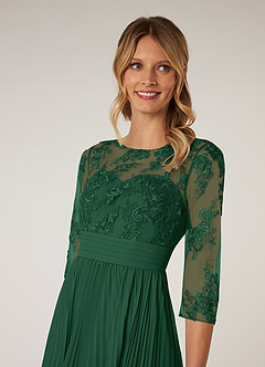 Azazie Tutu Mother of the Bride Dresses Dark Green A-Line Boatneck Lace Chiffon Dress image5
