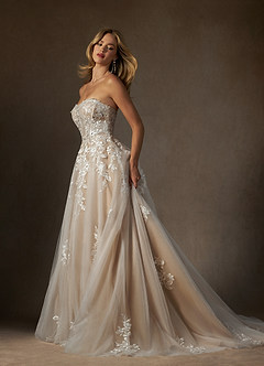 Azazie Keri Wedding Dresses Diamond White Sand Ball-Gown Strapless Lace Dress image7