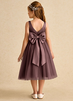 Azazie Firefly Blumenmädchenkleider A-Linie Schleifen Matte Satin Kleid Espresso image5