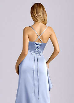 Azazie Sarai At-home Try On Dresses Black Sheath Corset Stretch Satin Dress image2