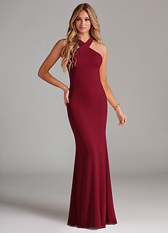 Azazie Doretta Bridesmaid Dresses Burgundy Mermaid Pleated Chiffon Dress image1
