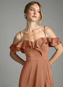 Azazie Lyra Bridesmaid Dresses Bronzer A-Line Off the Shoulder Stretch Satin Convertible Dress image11