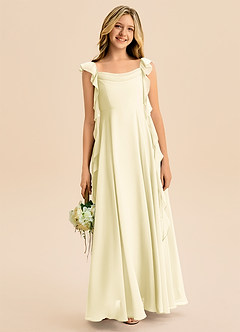 Azazie Carmin Junior Lemon Sorbet A-Line Ruched Chiffon Dress image4