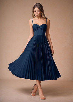 Léna Navy Pleated Midi Dress image5
