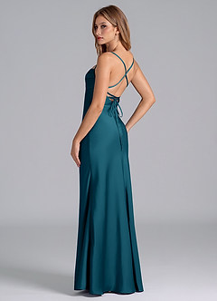 Azazie Seema Bridesmaid Dresses Ink Blue Mermaid Corset Stretch Satin Dress image6
