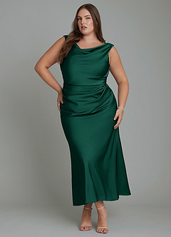 Azazie Kieryn Bridesmaid Dresses Emerald Mermaid Pleated Stretch Satin Dress image6