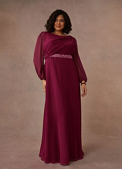 Azazie Priyanka Abiti per la Madre della Sposa Abito A-Line in Chiffon Plissettato con Scollo a Barca Borgogna image5