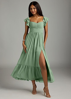 Azazie Anaya Bridesmaid Dresses Matcha A-Line Pleated Chiffon Dress image1